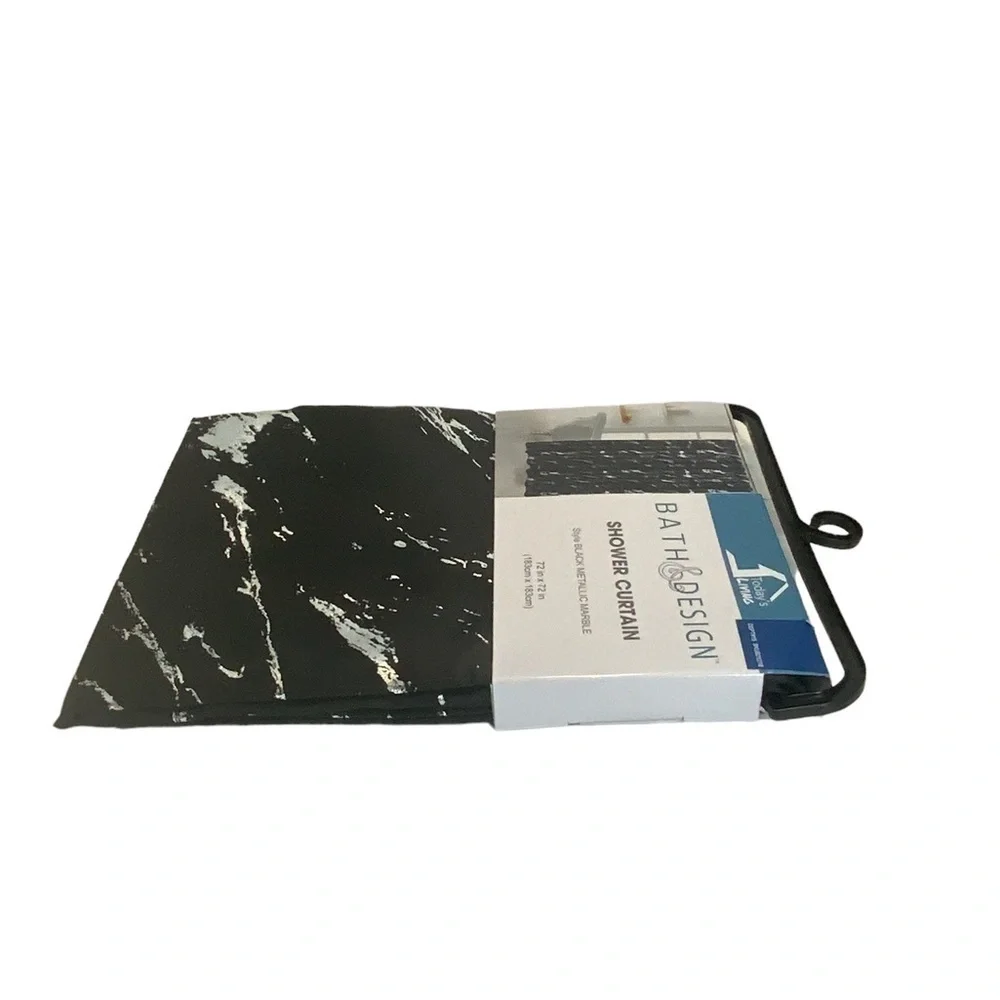 Today’s Living Black Marble Metallic Silver Fabric Shower Curtain 72 in X 72 in
